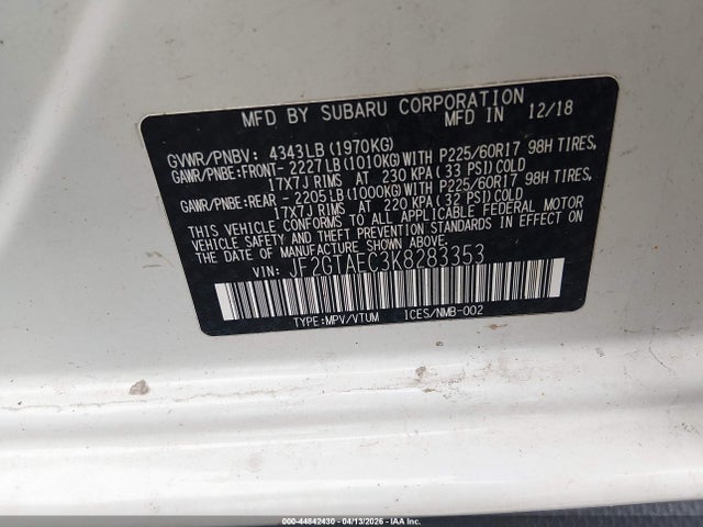 Продажа на аукционе авто 2019 Subaru Crosstrek 2.0i Premium, vin: JF2GTAEC3K8283353, номер лота: 44842430