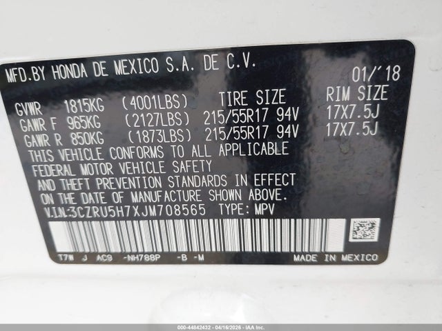 Honda Hr-v Ex-l 2018 3CZRU5H7XJM708565 Image 9