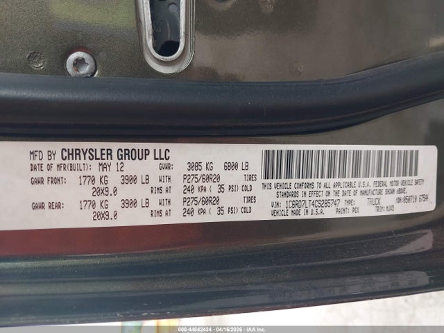 Aukcja sprzedaży 2012 Ram 1500 Slt, vin: 1C6RD7LT4CS285747, numer aukcji: 44842434
