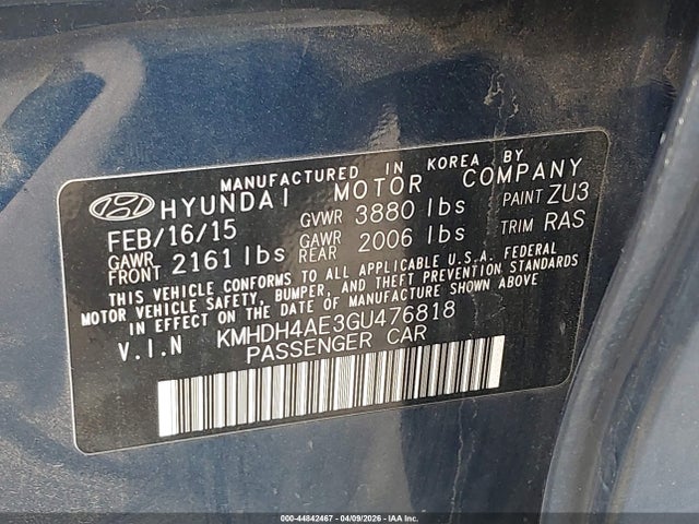Hyundai ELANTRA SE 2016 KMHDH4AE3GU476818 Image 9