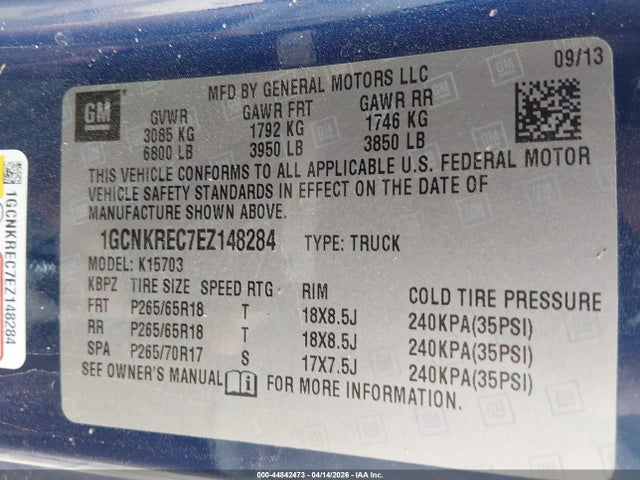 1GCNKREC7EZ148284 Chevrolet Silverado 1500 2lt