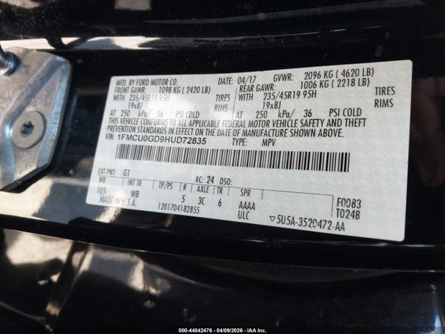 1FMCU0GD9HUD72835 Ford ESCAPE SE