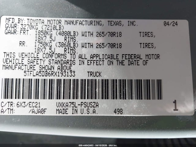 2024 TOYOTA TUNDRA 5TFLA5DB6RX193133 Photo 8