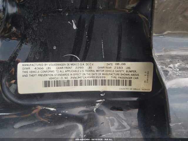 Продажа на аукционе авто 2009 Volkswagen Jetta S, vin: 3VWJM71K49M035939, номер лота: 44842484