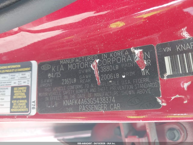 Auction sale of the 2016 Kia Forte Lx, vin: KNAFK4A63G5438374, lot number: 44842497