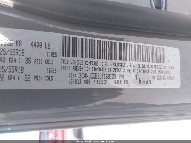 Продажа на аукционе авто 2020 Jeep Compass Limited Fwd, vin: 3C4NJCCB3LT169129, номер лота: 44842501
