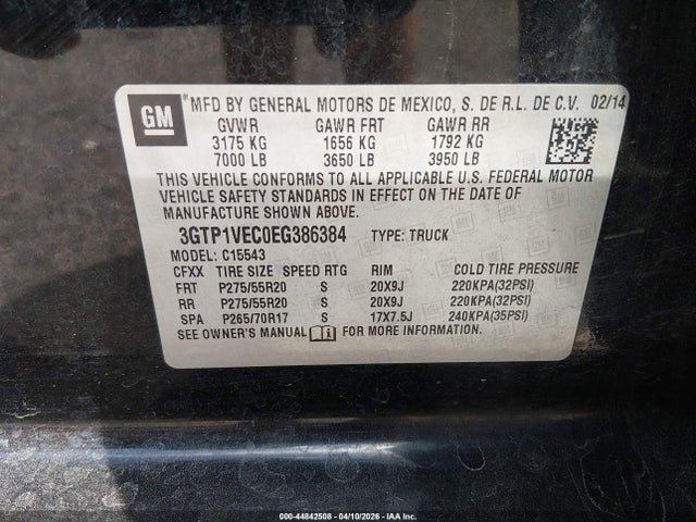 Продаж на аукціоні авто 2014 Gmc Sierra 1500 Slt, vin: 3GTP1VEC0EG386384, номер лоту: 44842508