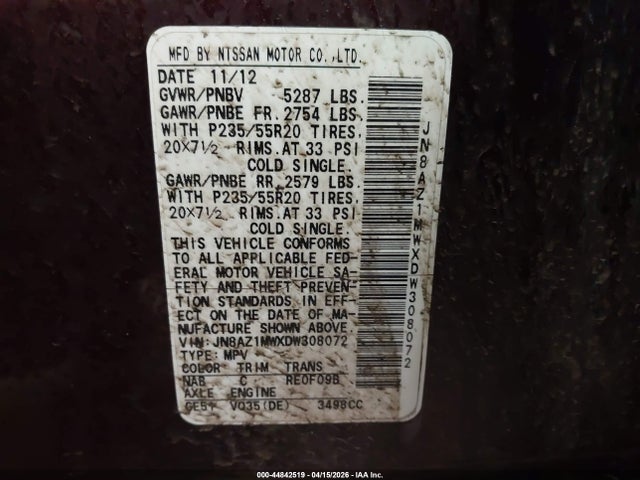 2013 NISSAN MURANO JN8AZ1MWXDW308072 Photo 8
