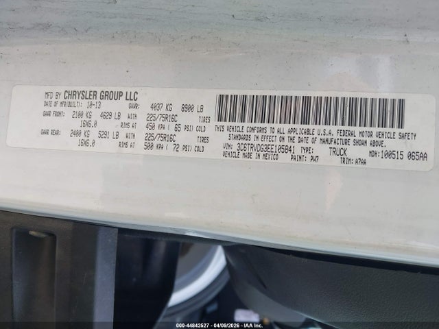 44842527 :رقم المزاد ، 3C6TRVDG3EE105841 vin ، 2014 Ram Promaster 2500 High Roof مزاد بيع