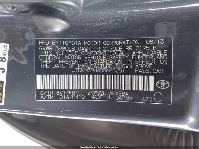 2013 TOYOTA PRIUS JTDKN3DU4D5685251 Photo 8