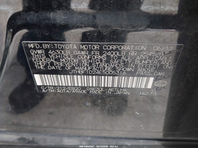 Продажа на аукционе авто 2014 Lexus Is 250, vin: JTHBF1D24E5005316, номер лота: 44842547