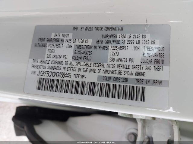 Продажа на аукционе авто 2021 Mazda Cx-5 Touring, vin: JM3KFBCM0M0488445, номер лота: 44842554