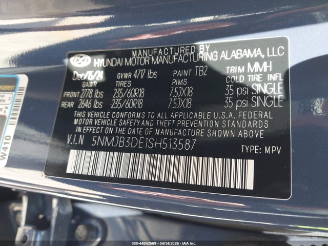 Aukcja sprzedaży 2025 Hyundai Tucson Sel, vin: 5NMJB3DE1SH513587, numer aukcji: 44842569