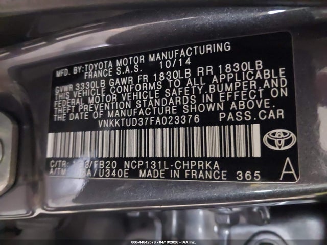2015 Toyota Yaris Le მანქანა იყიდება აუქციონზე, vin: VNKKTUD37FA023376, აუქციონის ნომერი: 44842570