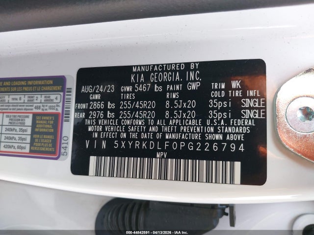 Aukcja sprzedaży 2023 Kia Sorento Sx, vin: 5XYRKDLF0PG226794, numer aukcji: 44842591