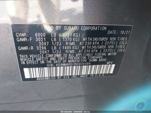 4S4WMARD1N3404484 Subaru Ascent Touring