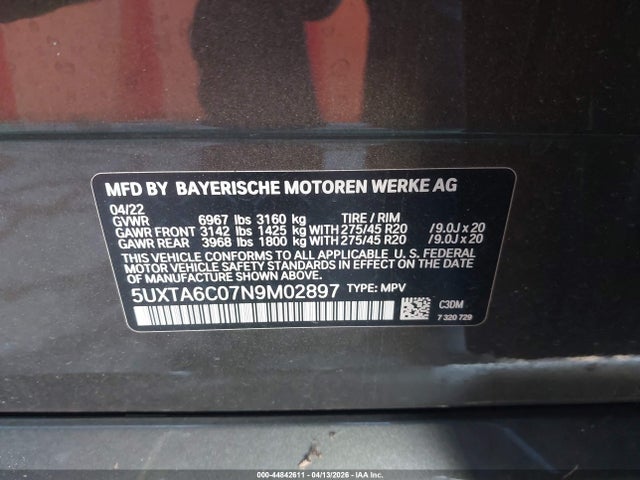 Aukcja sprzedaży 2022 Bmw X5 Phev Xdrive45e, vin: 5UXTA6C07N9M02897, numer aukcji: 44842611