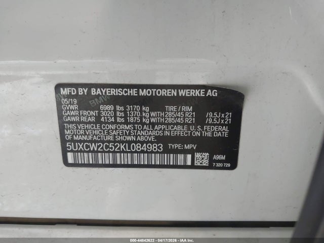 Aukcja sprzedaży 2019 Bmw X7 Xdrive40i, vin: 5UXCW2C52KL084983, numer aukcji: 44842622