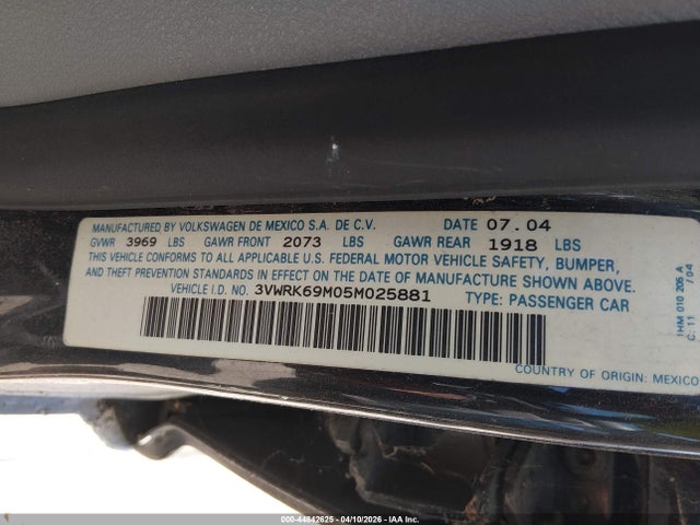 Aukcja sprzedaży 2005 Volkswagen Jetta Gl, vin: 3VWRK69M05M025881, numer aukcji: 44842625