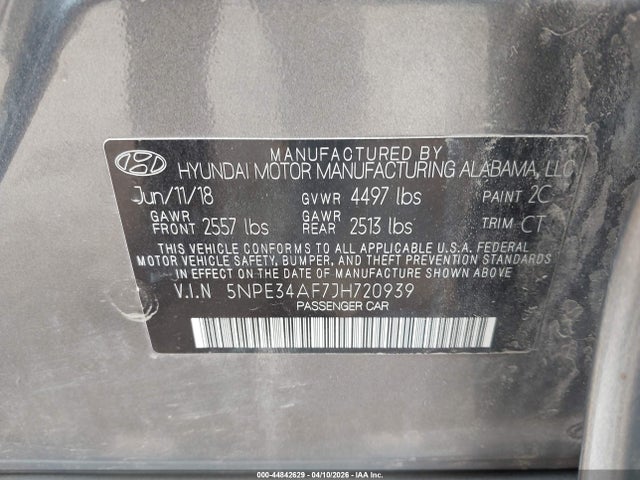 44842629 :رقم المزاد ، 5NPE34AF7JH720939 vin ، 2018 Hyundai Sonata Sport+ مزاد بيع