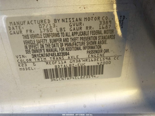 3N1CN7AP4EL823594 Nissan Versa 1.6 Sv