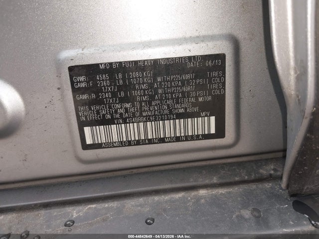 Aukcja sprzedaży 2014 Subaru Outback 2.5i Limited, vin: 4S4BRBKC9E3210194, numer aukcji: 44842649