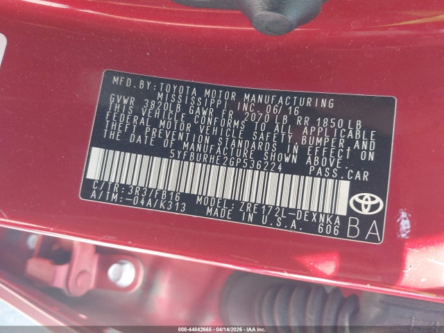 Toyota Corolla Le Plus 2016 5YFBURHE2GP536224 Image 9