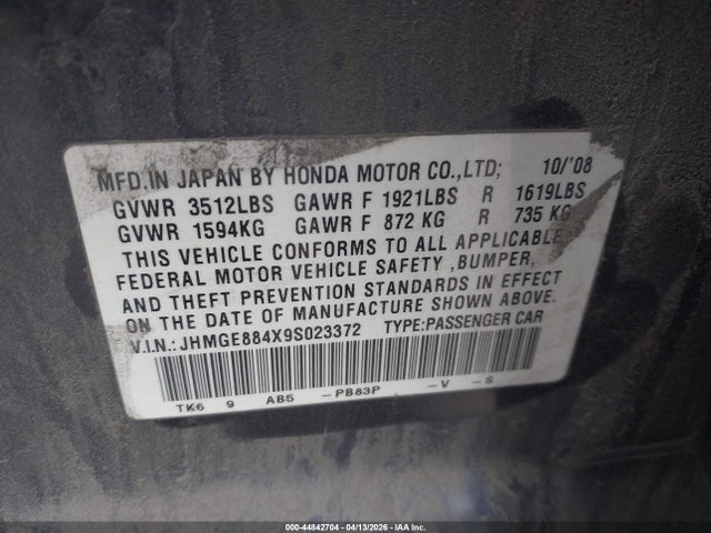 Продажа на аукционе авто 2009 Honda Fit Sport, vin: JHMGE884X9S023372, номер лота: 44842704