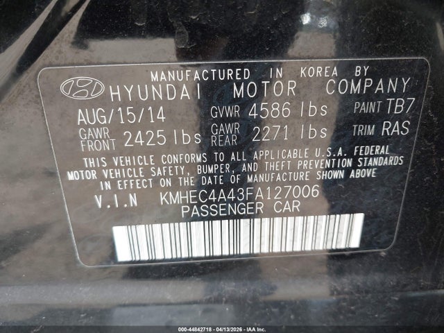 Aukcja sprzedaży 2015 Hyundai Sonata Hybrid, vin: KMHEC4A43FA127006, numer aukcji: 44842718