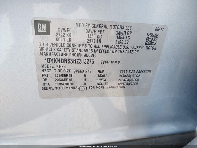 Aukcja sprzedaży 2017 Cadillac Xt5 Luxury, vin: 1GYKNDRS3HZ313275, numer aukcji: 44842724
