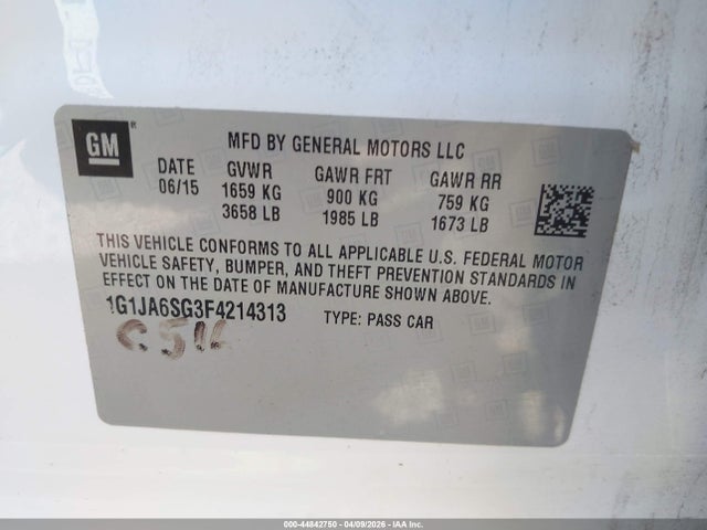 1G1JA6SG3F4214313 Chevrolet Sonic Ls Auto