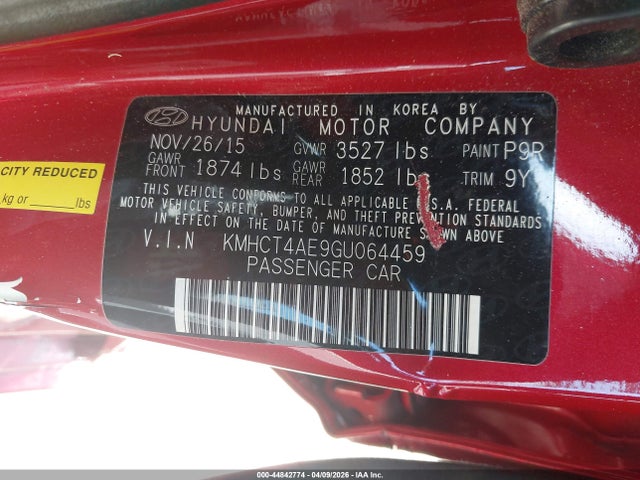 KMHCT4AE9GU064459 Hyundai ACCENT SE