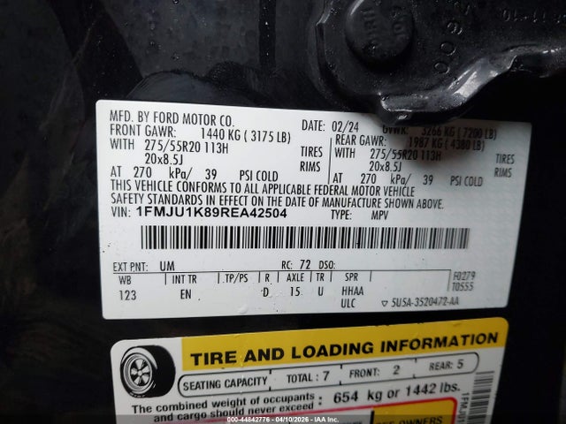 2024 Ford Expedition Limited მანქანა იყიდება აუქციონზე, vin: 1FMJU1K89REA42504, აუქციონის ნომერი: 44842776