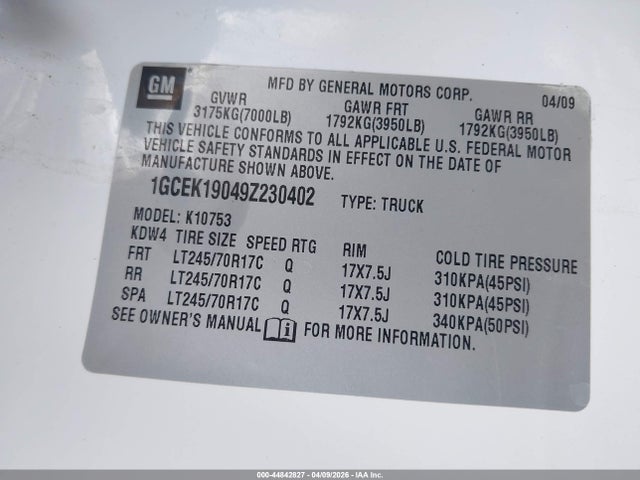 2009 CHEVROLET SILVERADO 1500 1GCEK19049Z230402 Photo 8