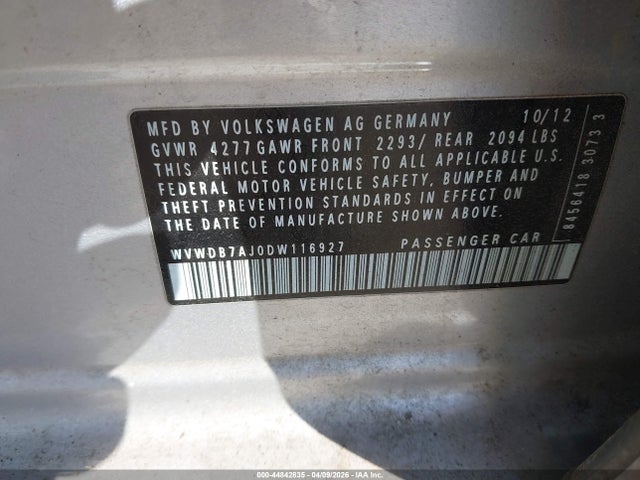 44842835 :رقم المزاد ، WVWDB7AJ0DW116927 vin ، 2013 Volkswagen Golf 2.5l 4-door مزاد بيع
