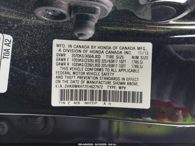 2HKRM4H77EH627972 Honda Cr-v Ex-l