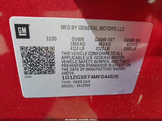 1G1ZG5ST4MF044926 Chevrolet Malibu Fwd Rs
