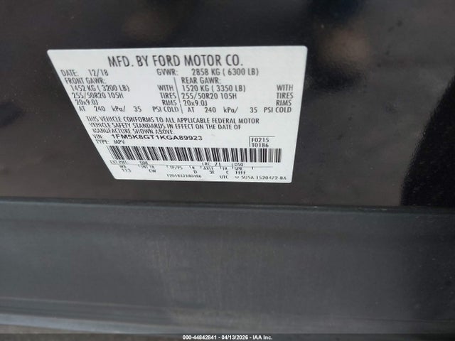 Ford EXPLORER SPORT 2019 1FM5K8GT1KGA89923 Image 9