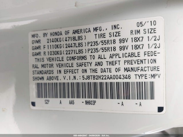 2010 ACURA RDX 5J8TB2H22AA004346 Photo 8