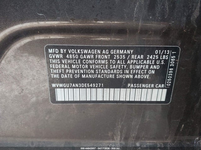 Aukcja sprzedaży 2013 Volkswagen Cc 3.6l Vr6 Executive, vin: WVWGU7AN3DE549271, numer aukcji: 44842857