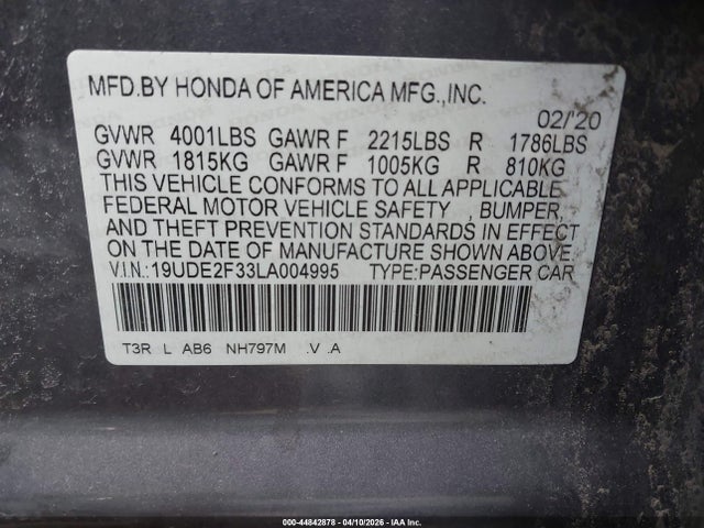 2020 Acura Ilx Standard მანქანა იყიდება აუქციონზე, vin: 19UDE2F33LA004995, აუქციონის ნომერი: 44842878