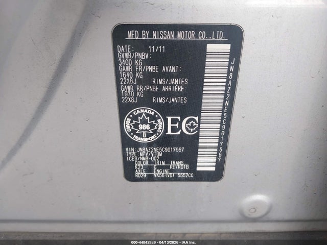 Aukcja sprzedaży 2012 Infiniti Qx56, vin: JN8AZ2NE5C9017567, numer aukcji: 44842889
