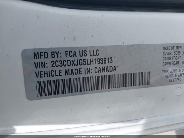 Продажа на аукционе авто 2020 Dodge Charger Sxt Awd, vin: 2C3CDXJG5LH193613, номер лота: 44842893
