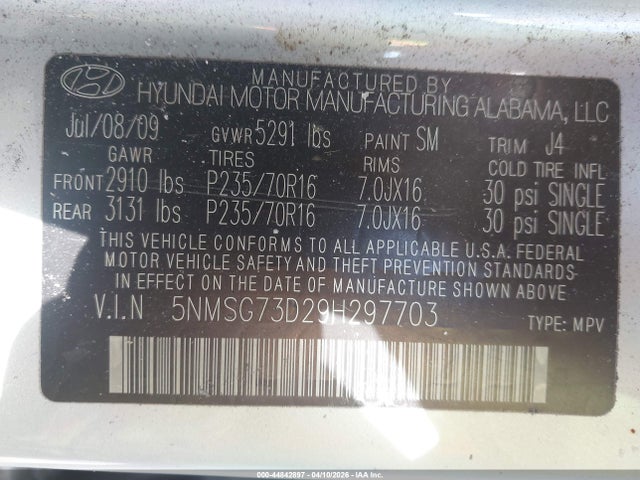 2009 HYUNDAI SANTA FE 5NMSG73D29H297703 Photo 8