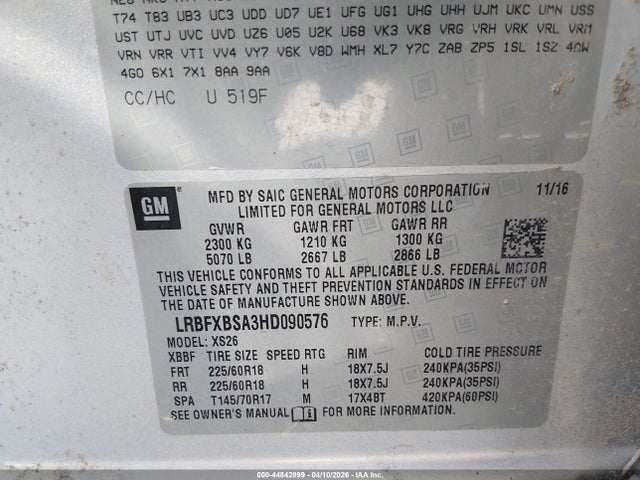 Aukcja sprzedaży 2017 Buick Envision Essence, vin: LRBFXBSA3HD090576, numer aukcji: 44842899