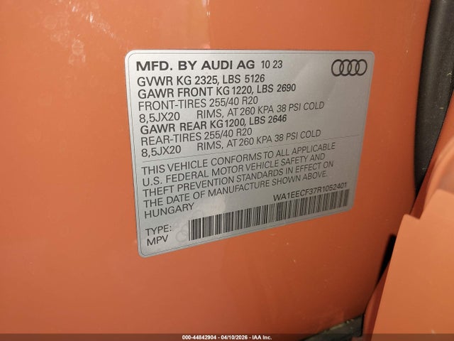 Aukcja sprzedaży 2024 Audi Q3 Premium Plus 45 Tfsi S Line Quattro Tiptronic, vin: WA1EECF37R1052401, numer aukcji: 44842904
