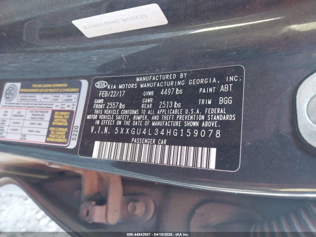 44842907 :رقم المزاد ، 5XXGU4L34HG159078 vin ، 2017 Kia Optima Ex مزاد بيع