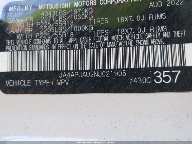 Продаж на аукціоні авто 2022 Mitsubishi Outlander Sport 2.0 Be 2wd/2.0 Es 2wd/2.0 Le 2wd/2.0 S 2wd, vin: JA4APUAU2NU021905, номер лоту: 44842908