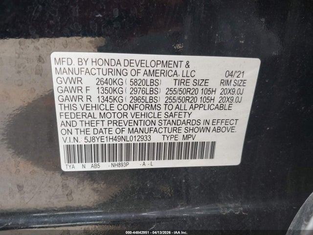 2022 Acura Mdx Technology Package მანქანა იყიდება აუქციონზე, vin: 5J8YE1H49NL012933, აუქციონის ნომერი: 44842951