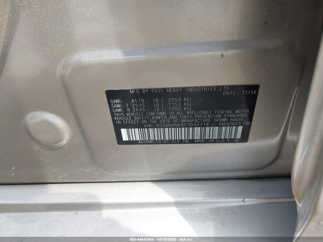 Продаж на аукціоні авто 2015 Subaru Legacy 2.5i Limited, vin: 4S3BNAN68F3035714, номер лоту: 44842954